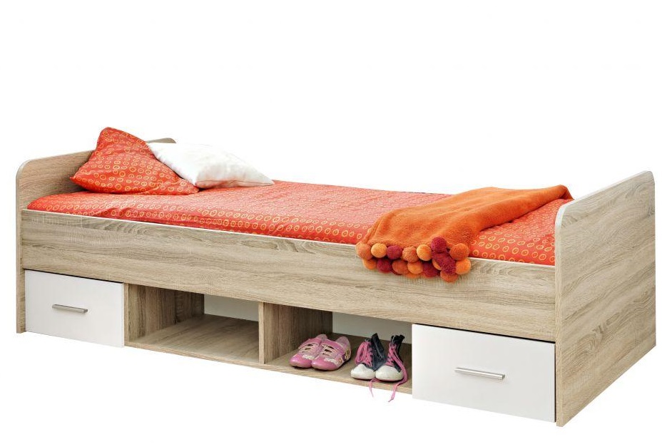 

Кровать односпальная в детскую комнату из ДСП Dino 90х200 ASM Meble Дуб Сонома/Белый матовый