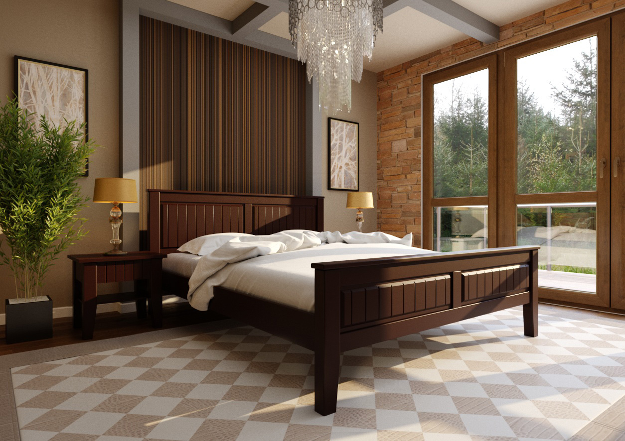 

Кровать двуспальная из натурального дерева Глория ЧДК сосна в спальню 180x200 Шоколад