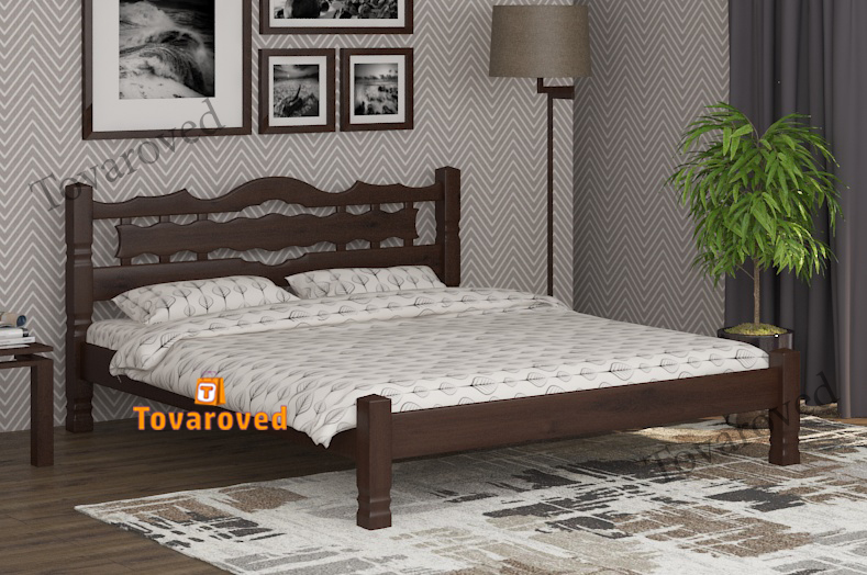 

Кровать двуспальная 140х200 Wellmebely Инга дерево сосна Орех темный Л6