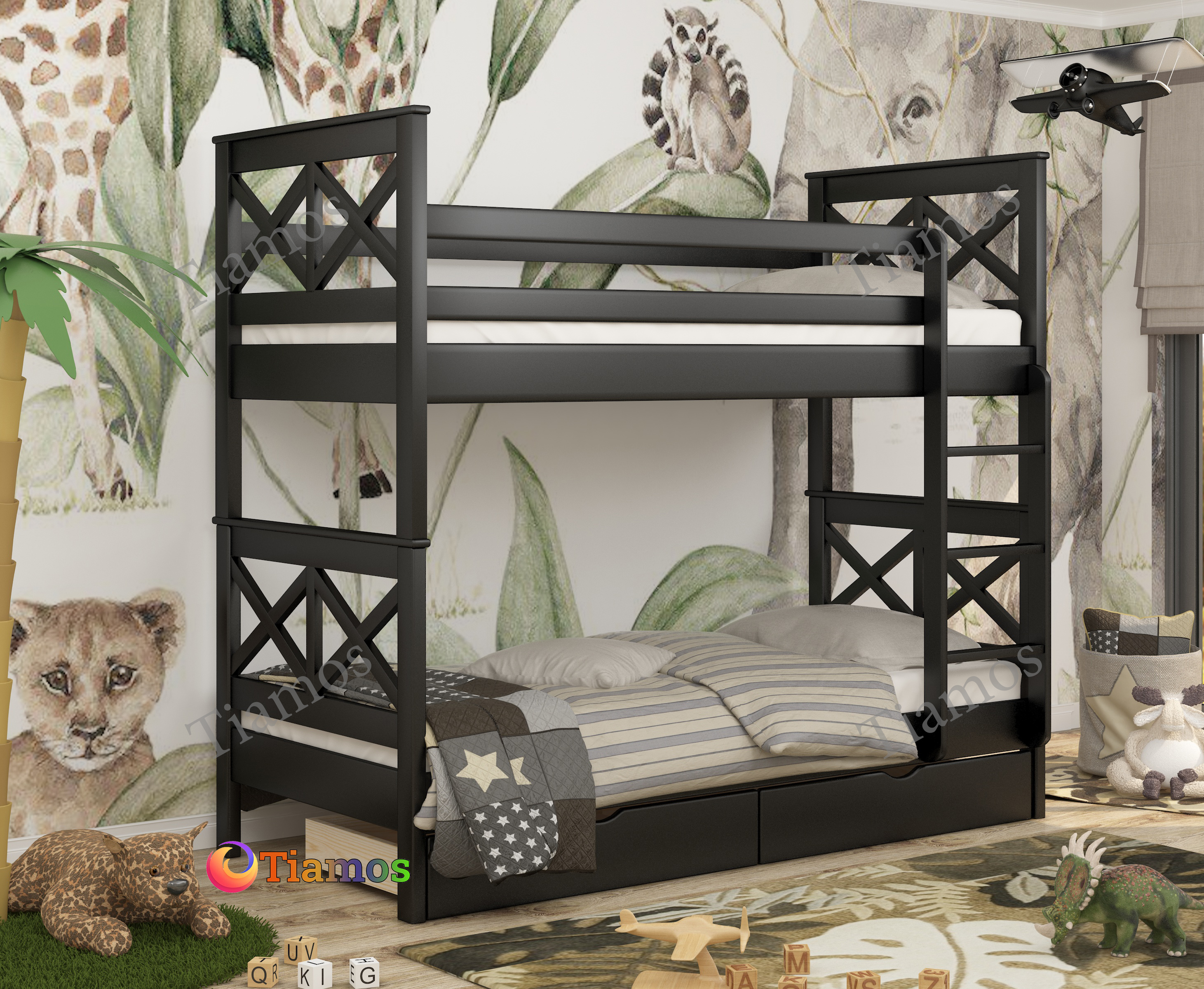 

Кровать Двухъярусная с Ящиками 90х200 Маугли Wellmebely Трансформер сосна Венге Л6