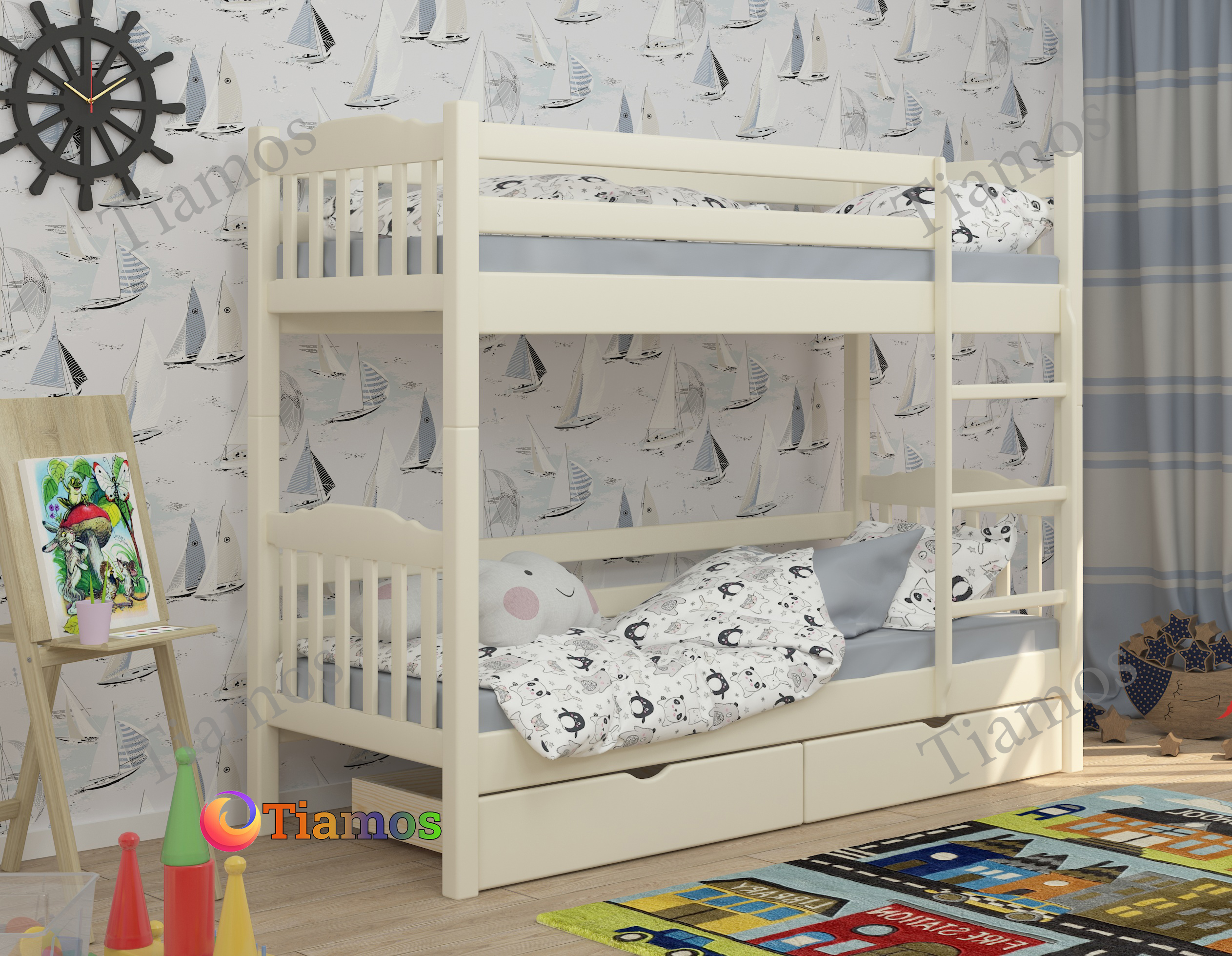 

Кровать Двухъярусная с Ящиками 90х190 Бай-Бай Wellmebely Трансформер сосна Бежевый Л6