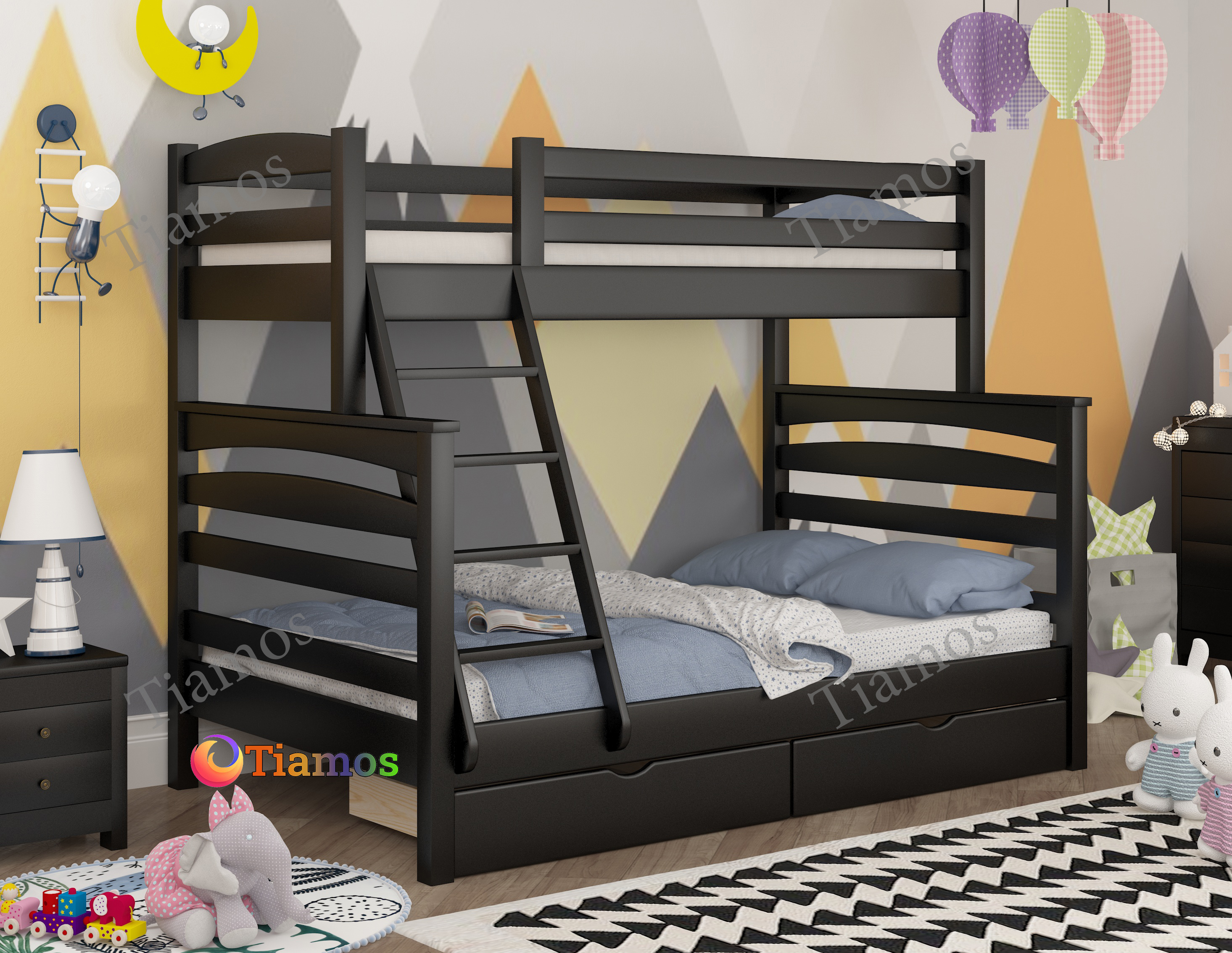 

Кровать Двухъярусная с Ящиками 80х120х200 Кай Wellmebely Трансформер сосна Венге Л6