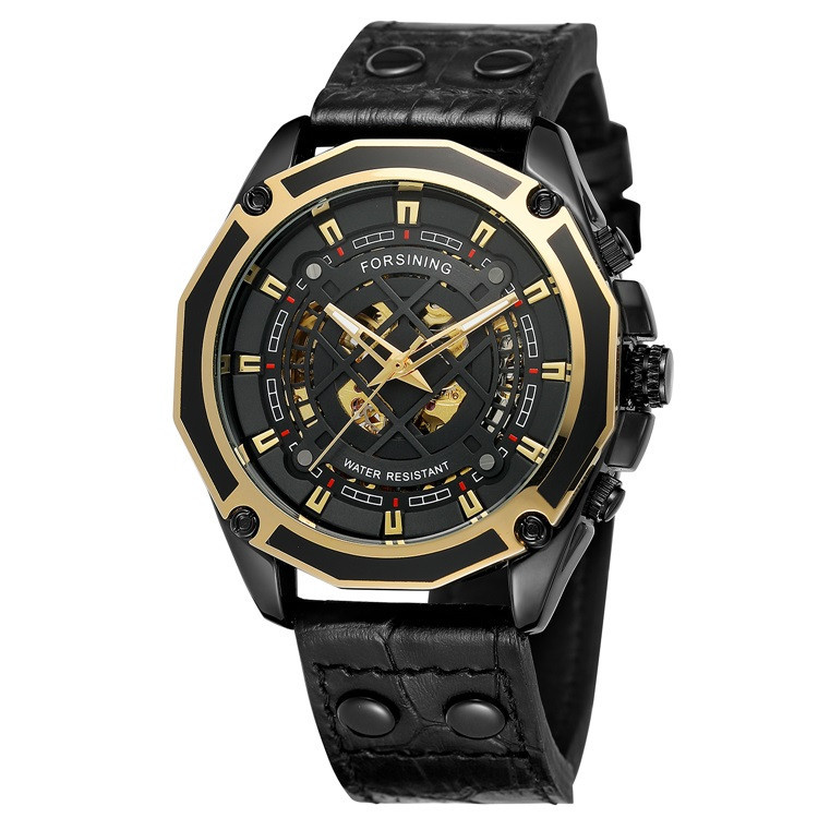

Механические часы с автоподзаводом Forsining (black-gold)