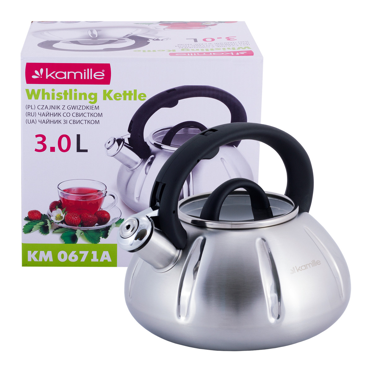 

Чайник Kamille 3л из нержавеющей стали со свистком и стеклянной крышкой (KM-0671)