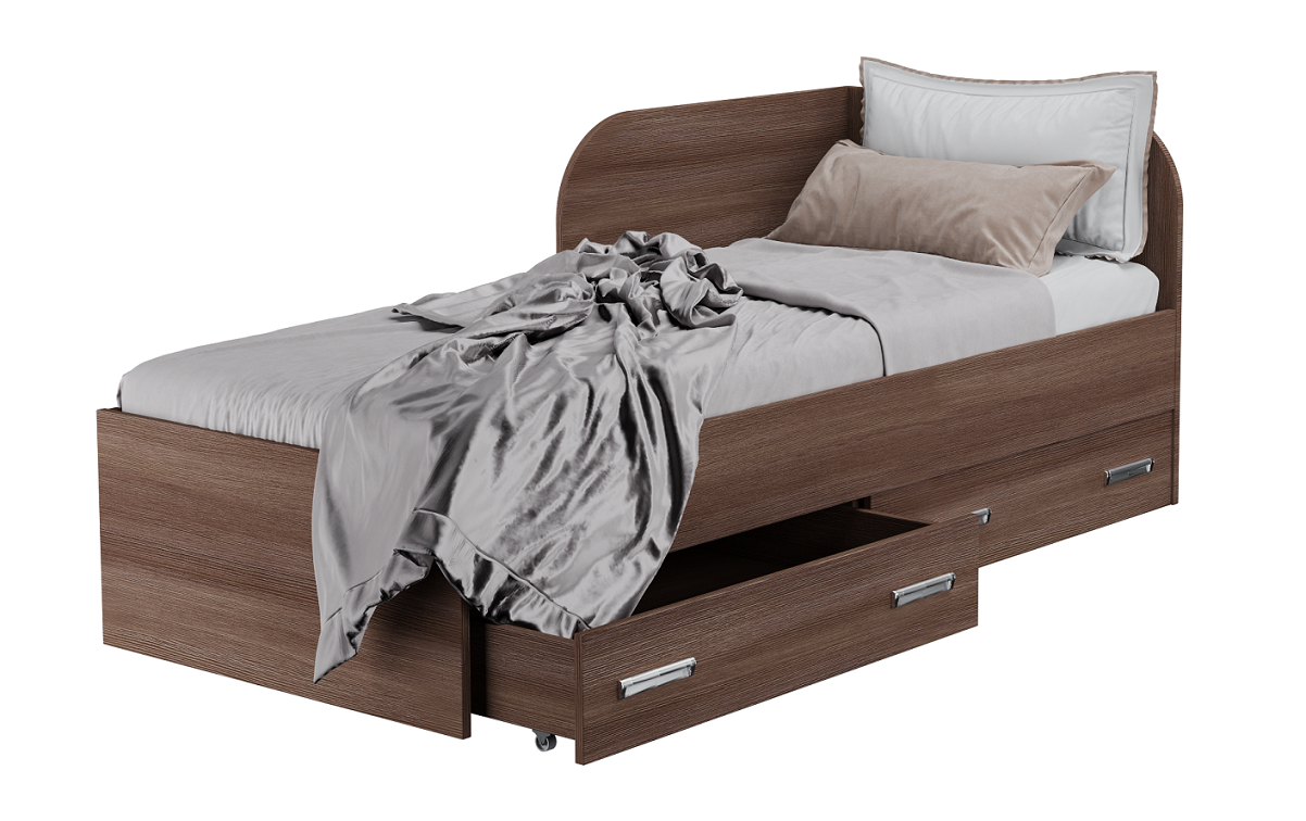 

Кровать односпальная с ящиками для белья КАМА Ф MebelLoft 80х200 см темное дерево 0414