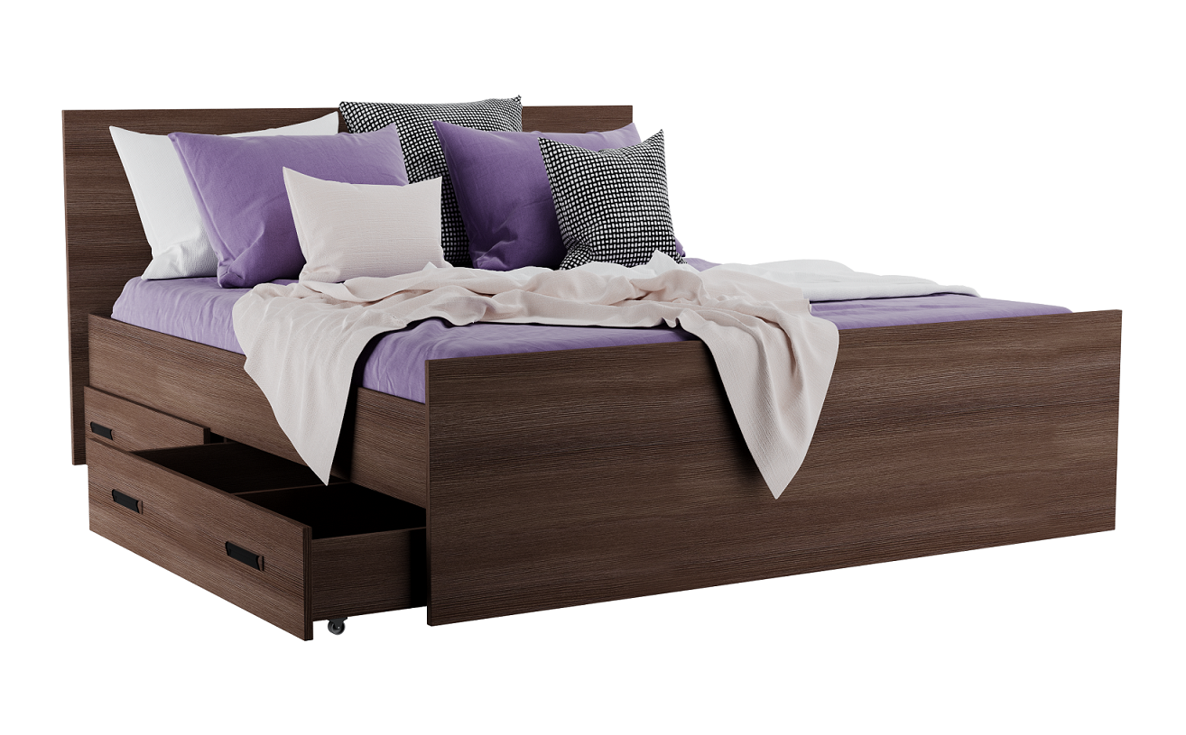 

Кровать двуспальная с ящиками для белья КАМА БС MebelLoft КАМА 160х200 см темное дерево 150409