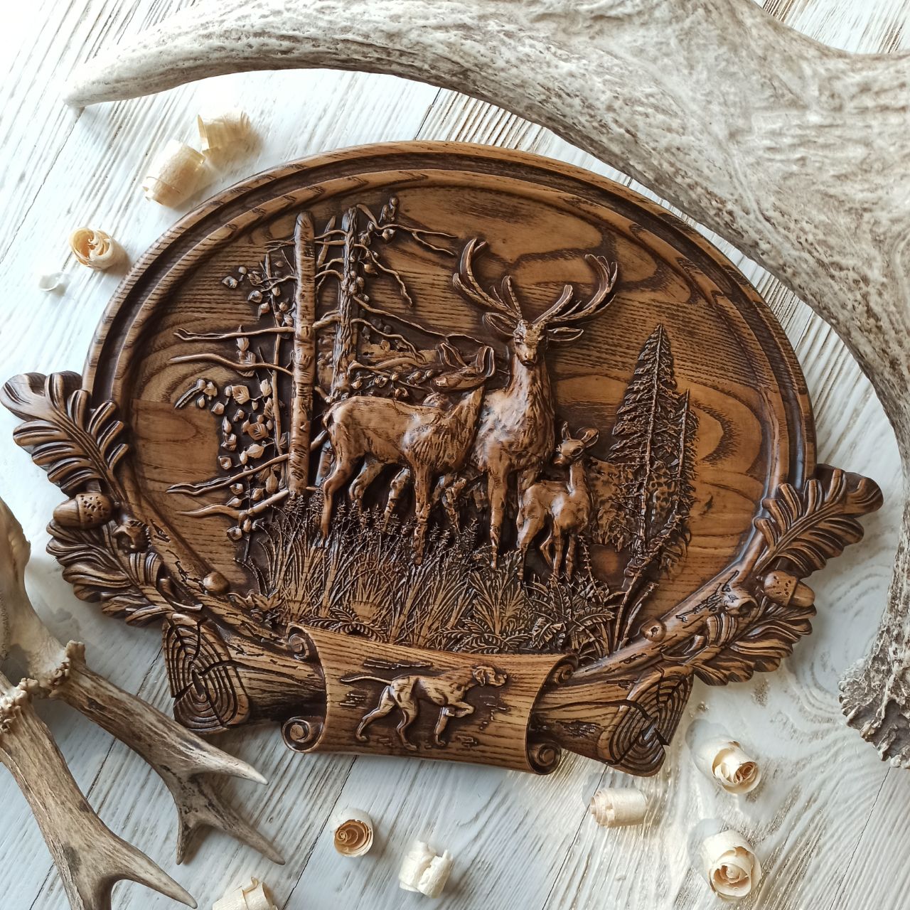 

Барельеф "Оленья семья", Atributlux, 21*30 см резной из дерева