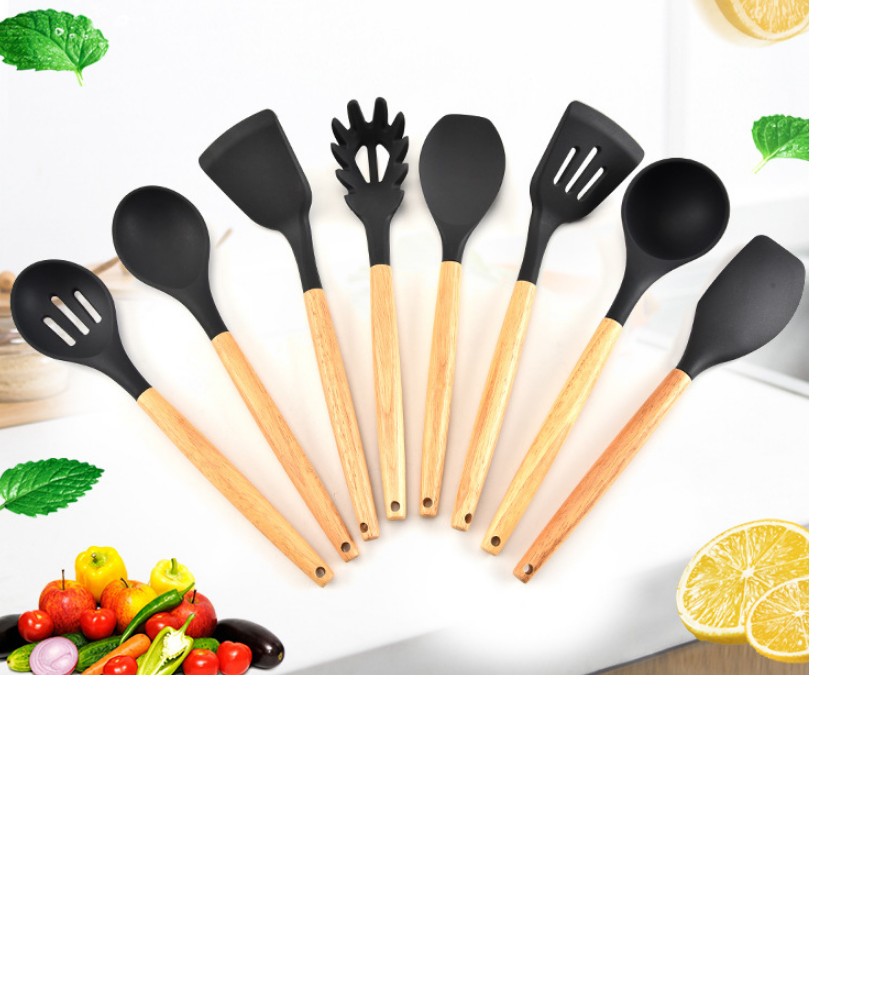 

Силиконовый кухонный набор принадлежностей Cooking Easy из 8 предметов (дерево+силикон) Черный