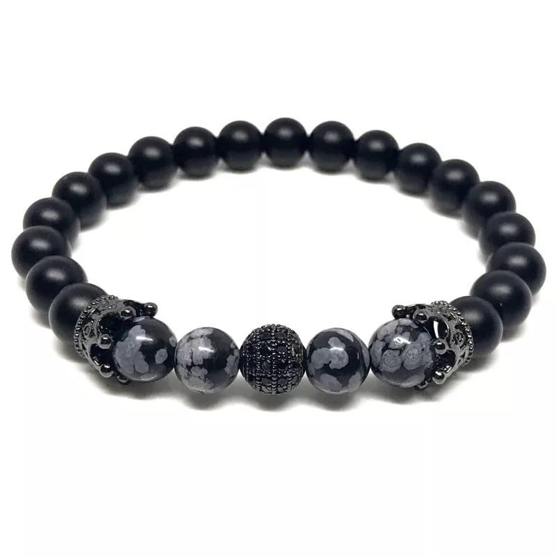 

Браслет Mawas Шунгит и Обсидиан с черным мячом и коронами