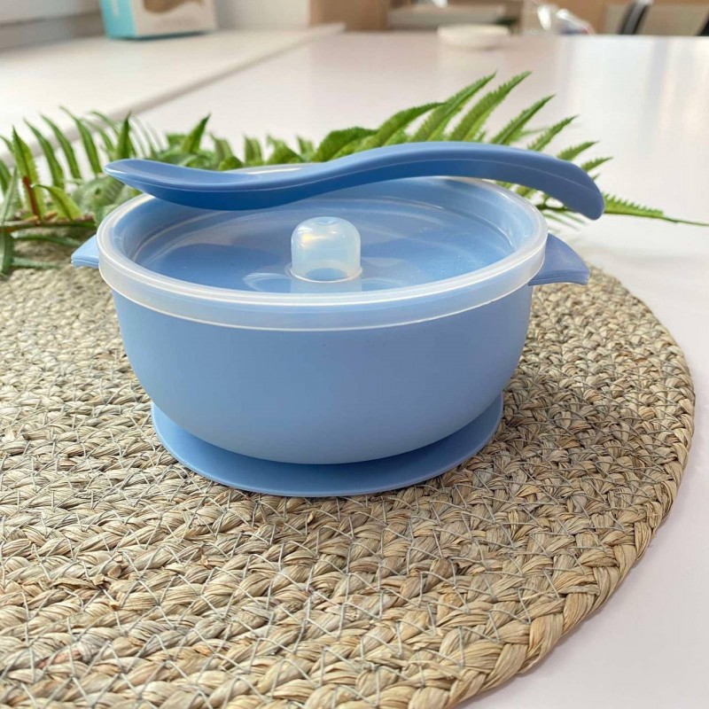 

Силиконовая тарелка с крышкой и ложкой небесный