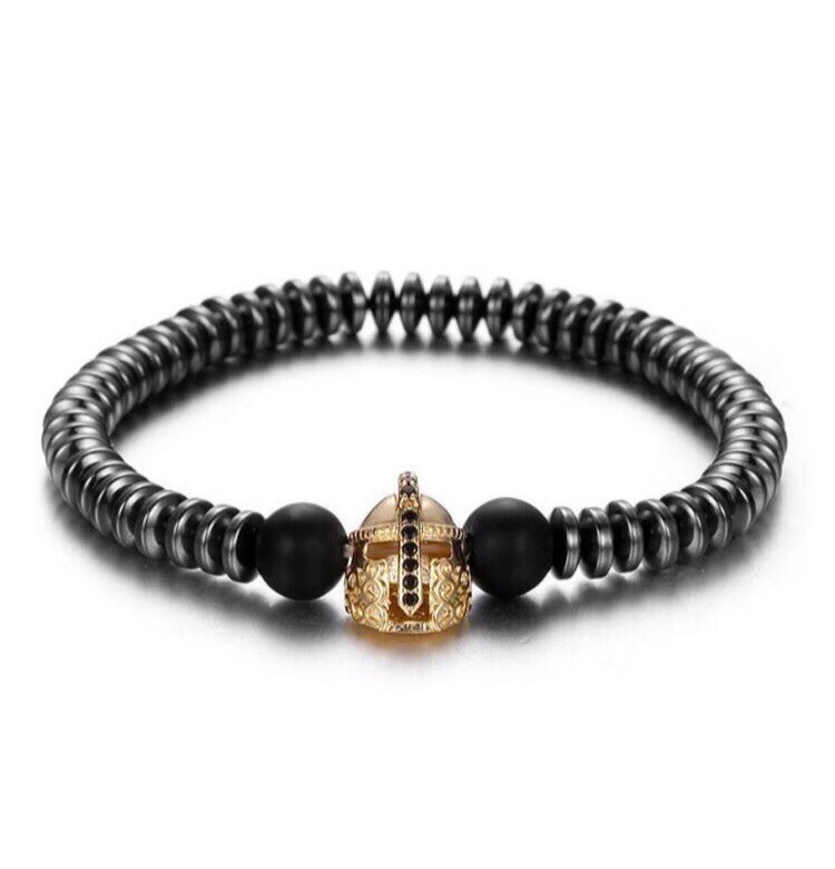 

Браслет Mawas из дисков гематита с золотым шлемом 19 см