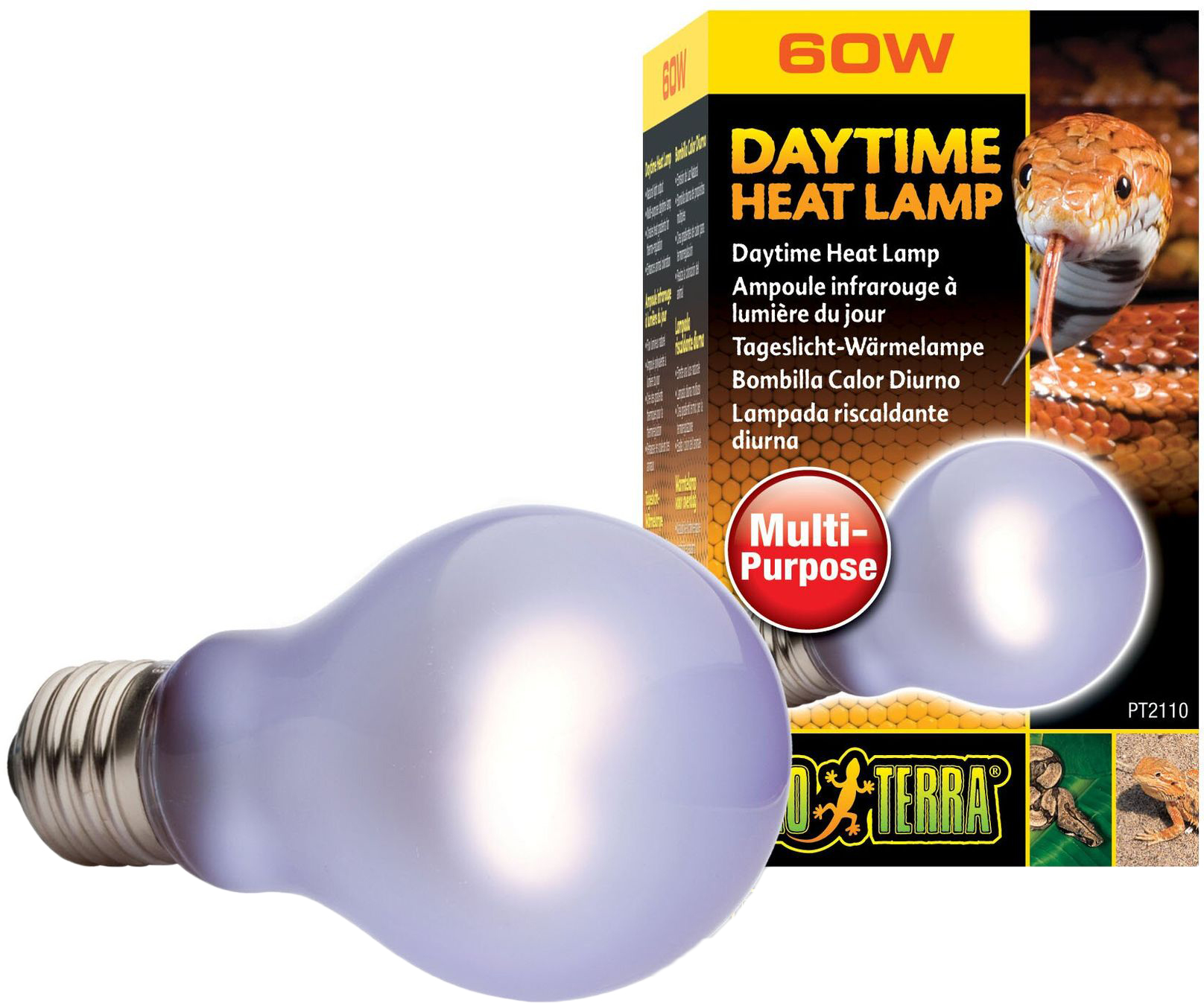 

Лампа накаливания с неодимовой колбой Exo Terra «Daytime Heat Lamp», имитирующая дневной свет, для обогрева 60 Вт, E27 (015561221108)