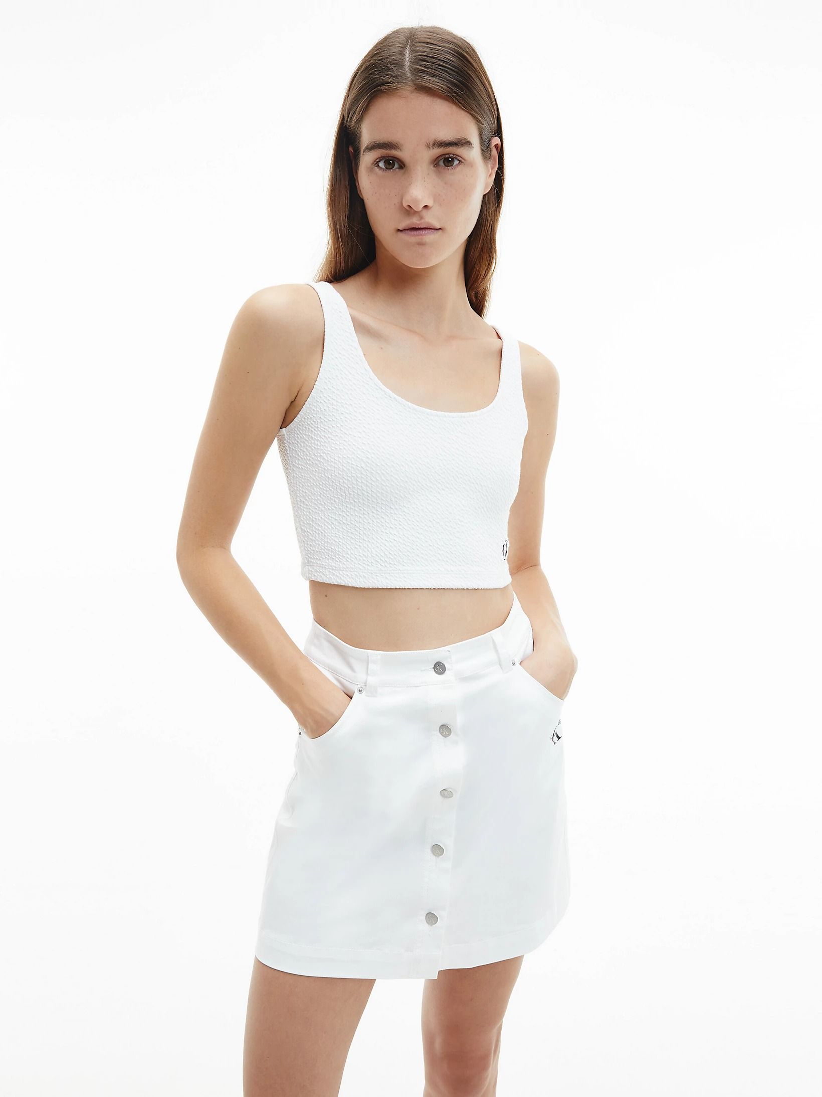 

Топ Calvin Klein Jeans Slub Rib Cropped Strappy Top J20J215703-YAF S Ck White