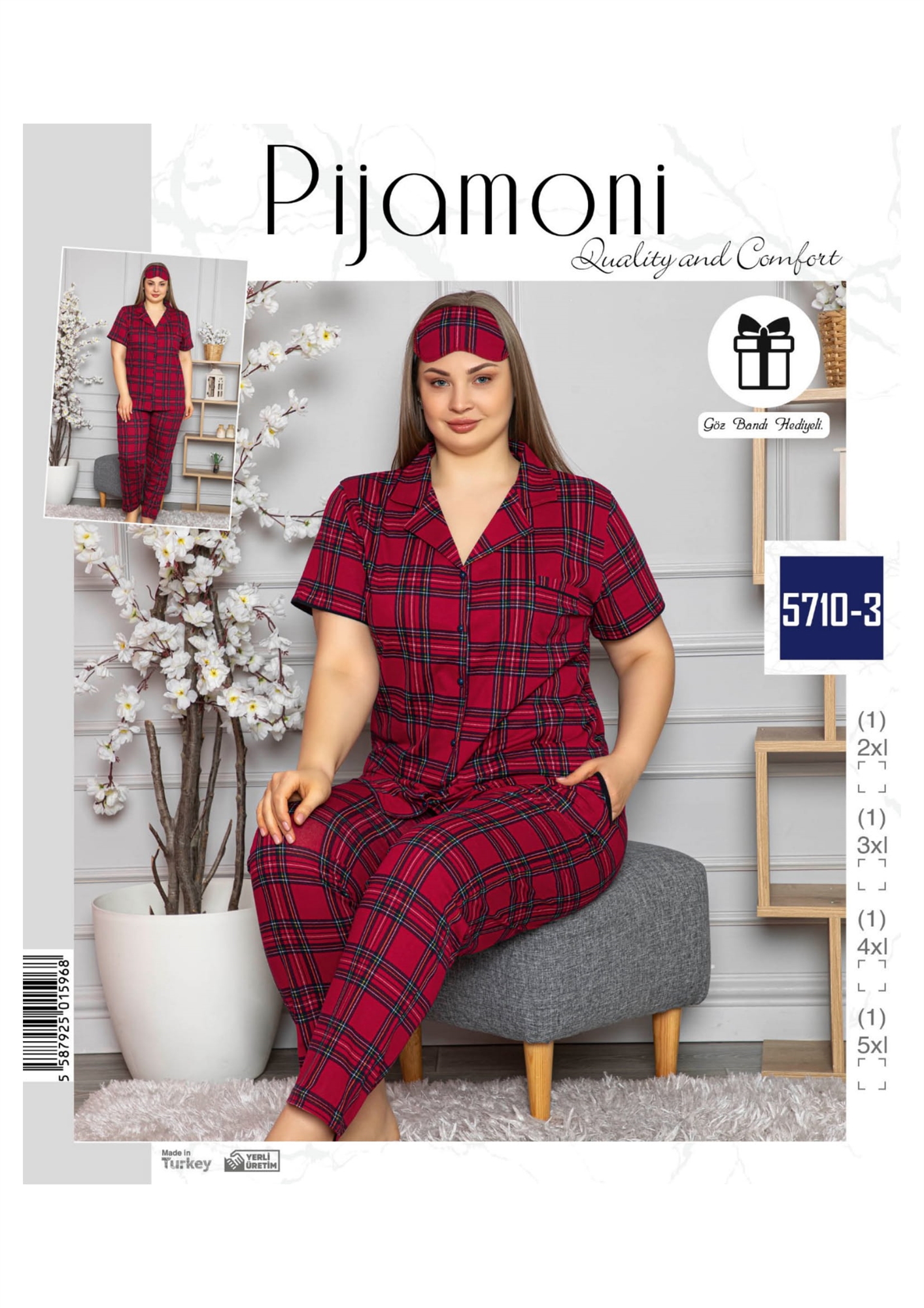 

Жіноча піжама на кнопках великий розмір Pijamoni 5710-3 3XL Красный