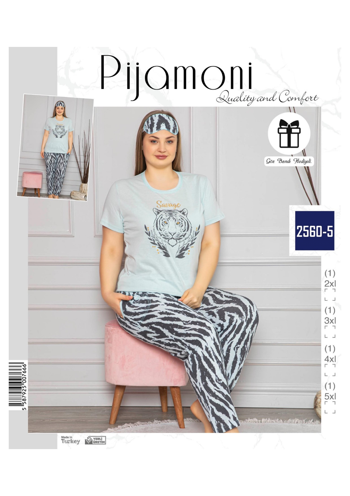 

Жіноча піжама великий розмір Pijamoni 2560-5 2XL Мята