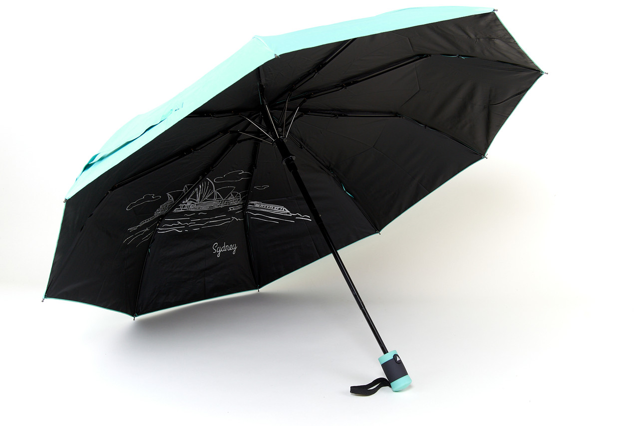 

Зонт женский Max komfort полуавтомат с городами под черным куполом мятный (А214)