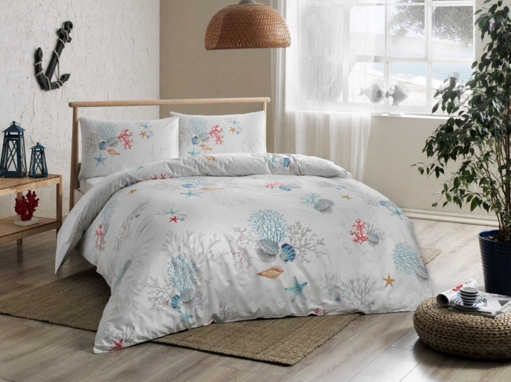 

Комплект постельного белья Tac ранфорс Coral V02 полуторный бирюзовый