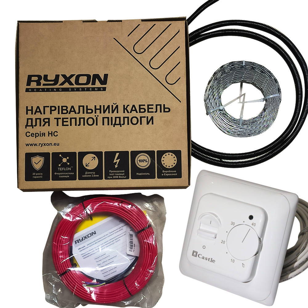 

Нагревательный кабель Ryxon HC-20-60 м + механическим терморегулятором Castle (6,0-7,5 м2)