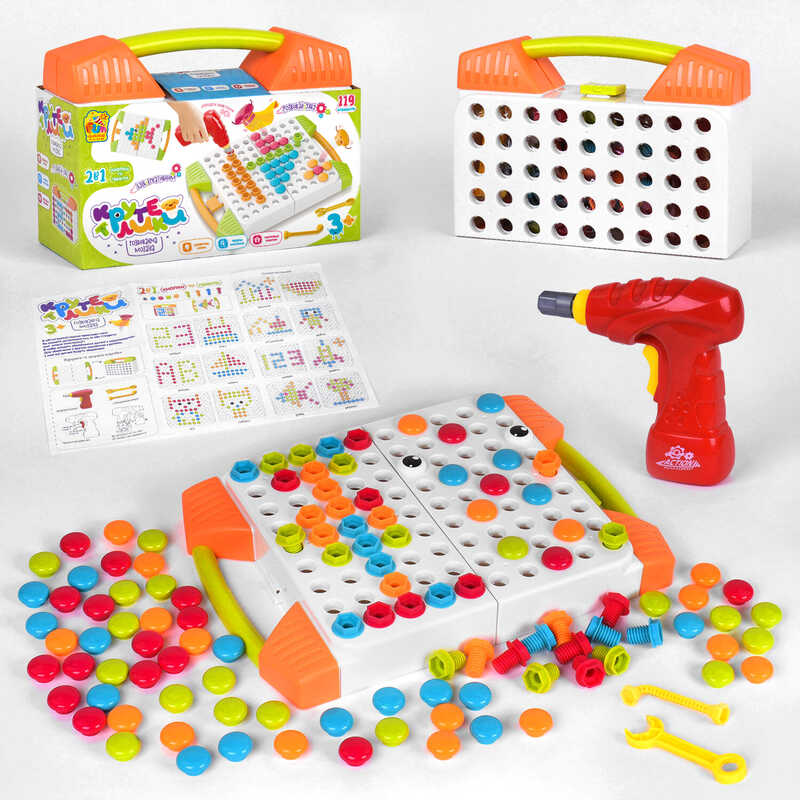 

Мозайка FUN GAME шуруповерт на батарейках, 119 деталей в чемодане 83336