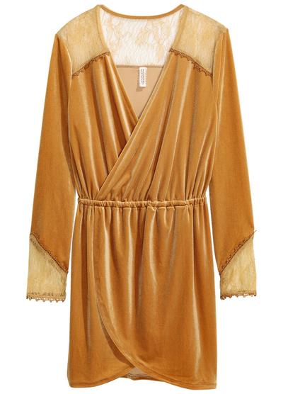 

Велюровое платье с кружевом H&M 32 (155/76А) Горчичный