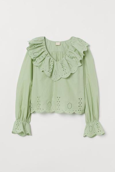 

Блузка с вышивкой ришелье H&M 42 (170/96А) Фисташковый