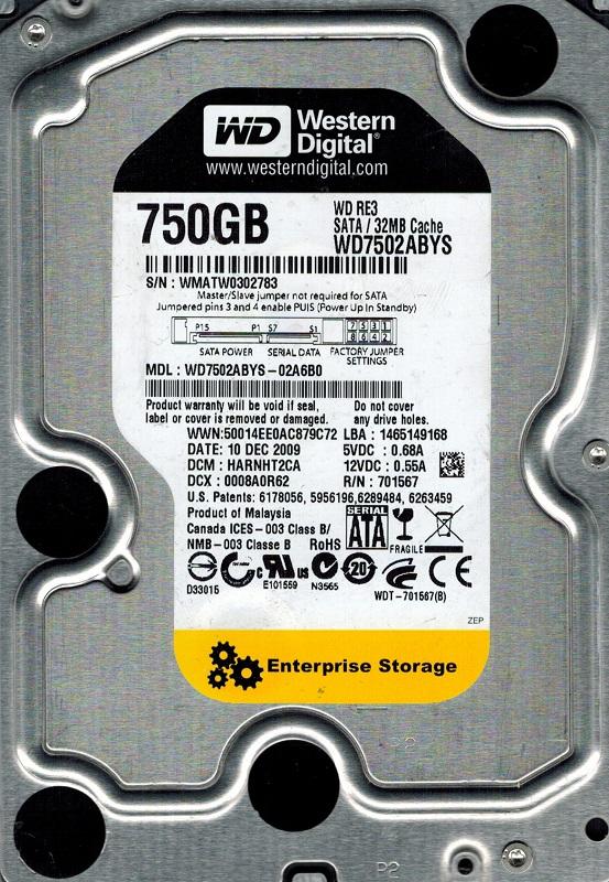

Накопитель HDD SATA 750GB WD RE3 7200prm 32MB (WD7502ABYS) гар. 12 мес. Refurbished