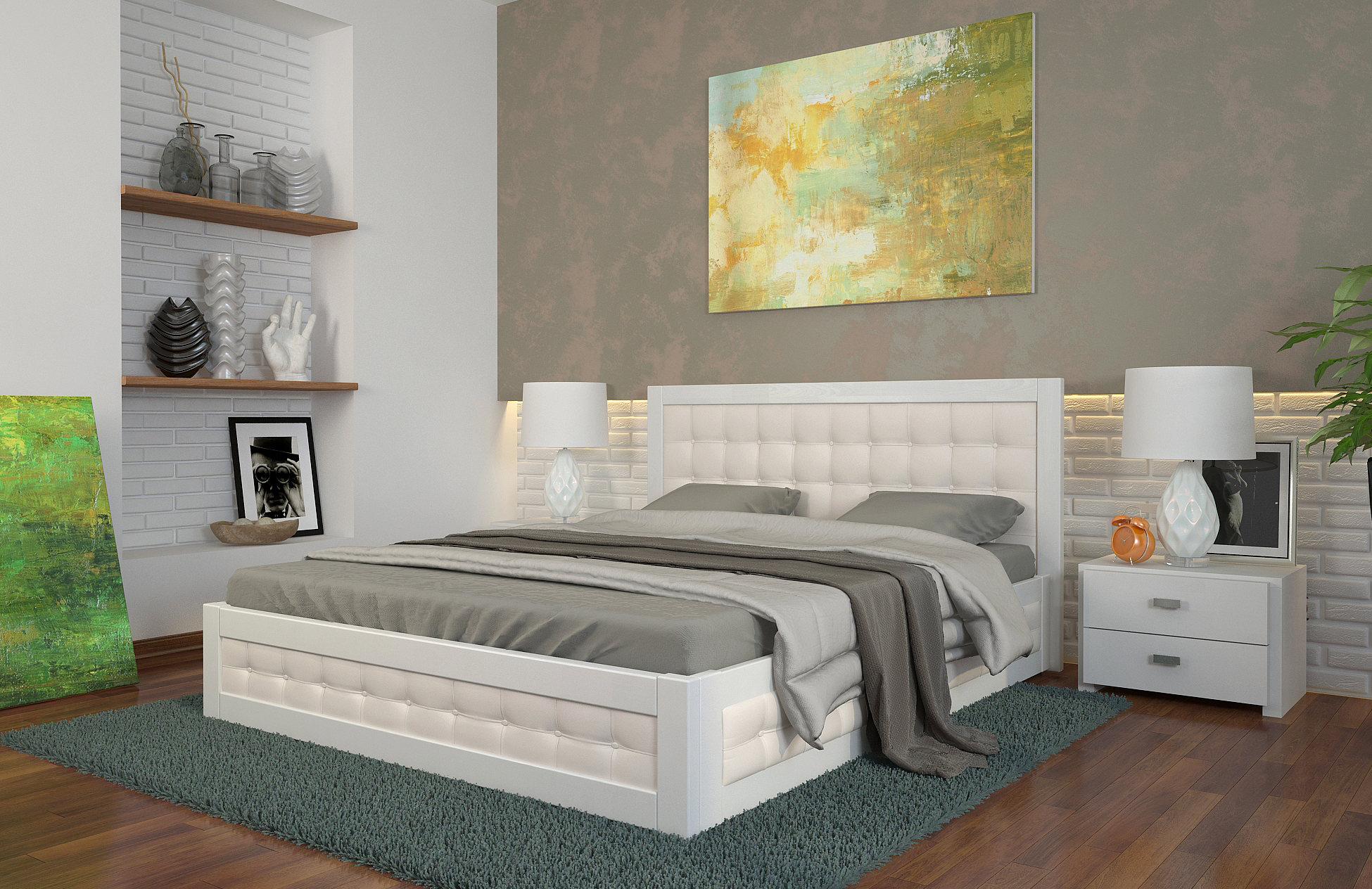 

Кровать Arbordrev Рената М квадраты с механизмом (180*190) бук Белый + Boston 26