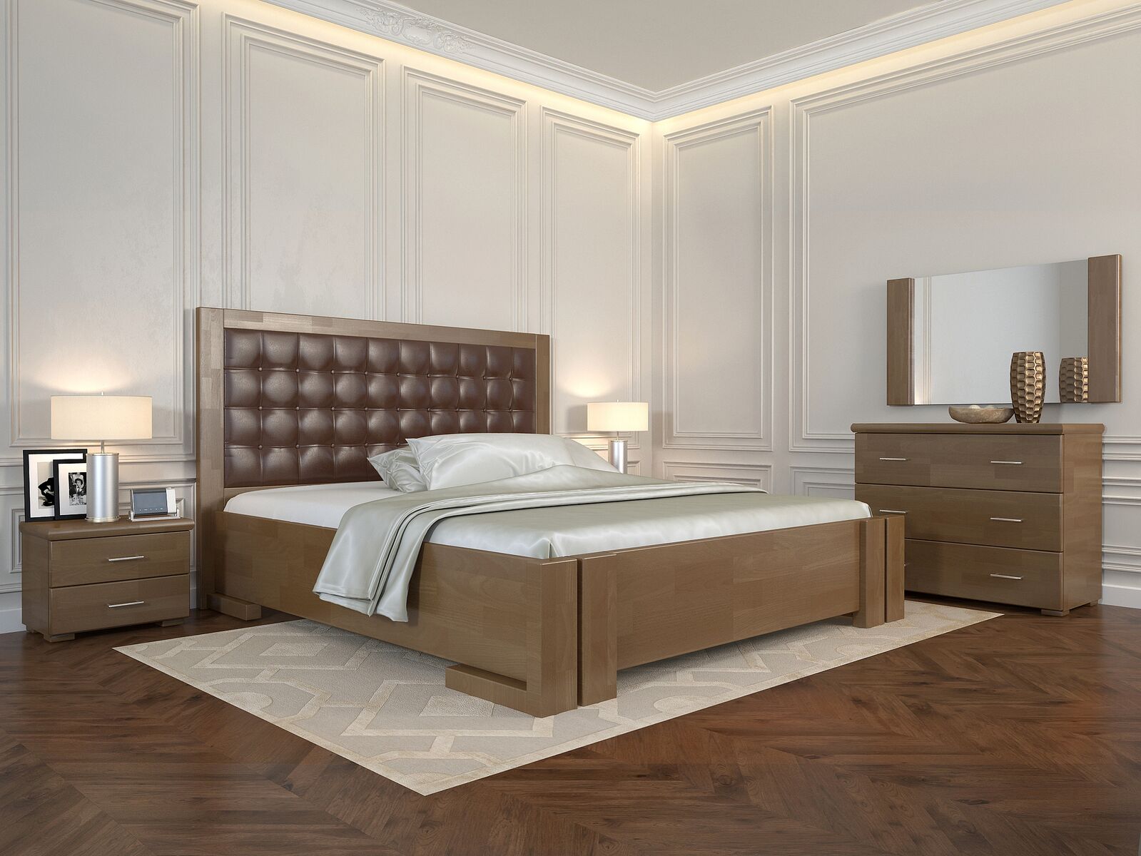 

Кровать Arbordrev Амбер квадраты без ПМ (180*200) бук Орех + Boston 19