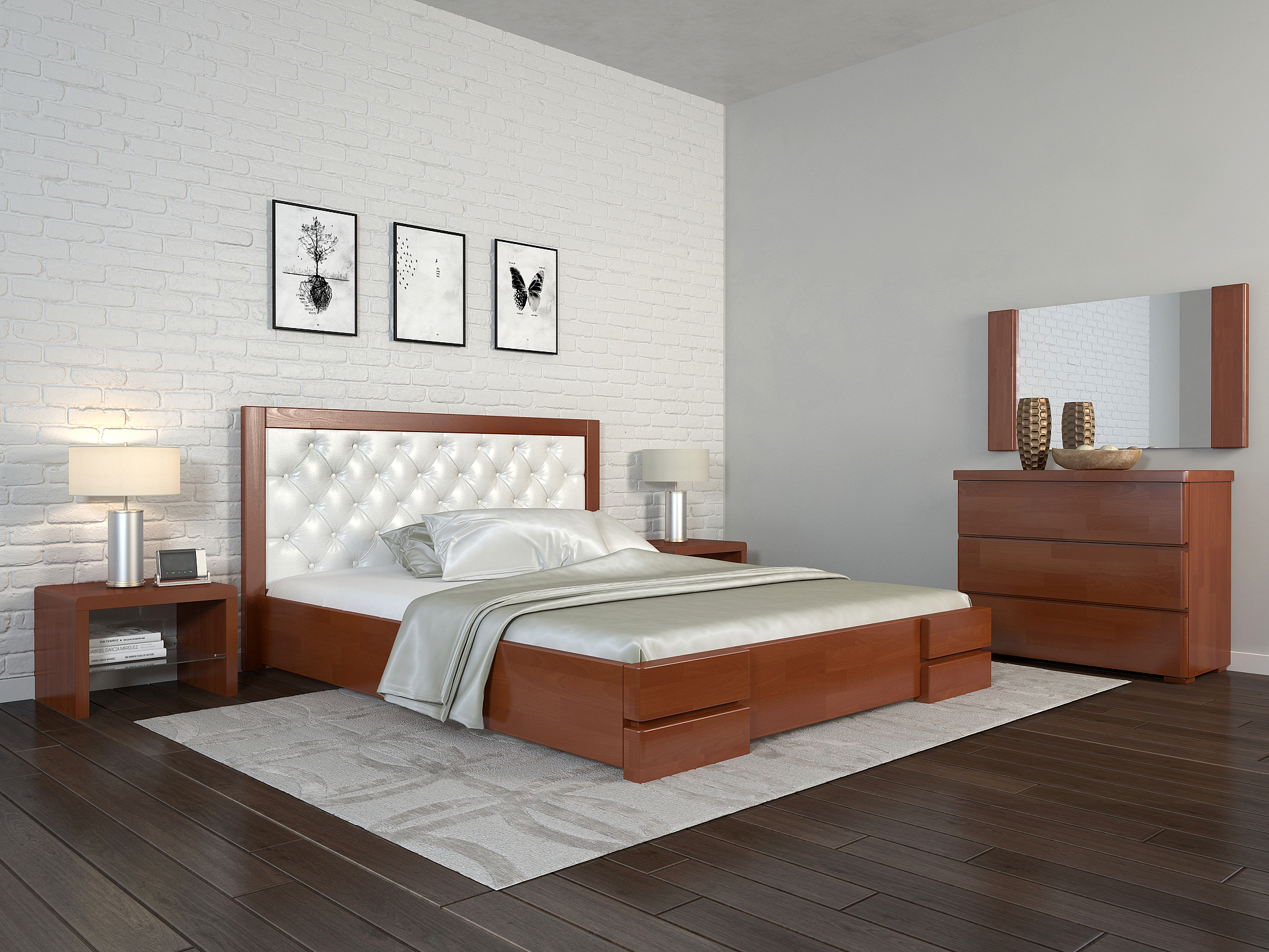 

Кровать Arbordrev Регина Люкс ромбы без ПМ (120*200) бук Яблоня + Boston 26