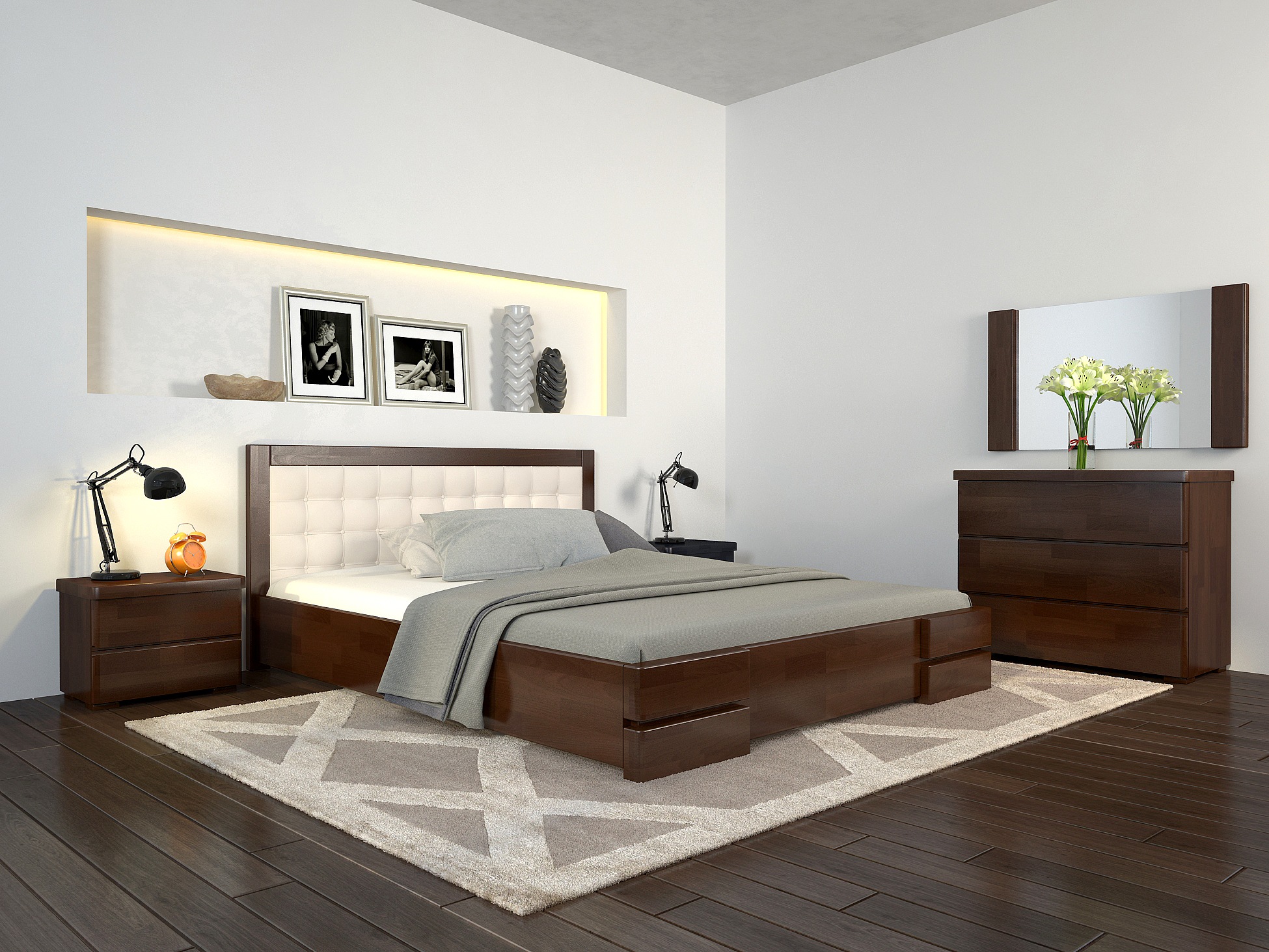 

Кровать Arbordrev Регина Люкс квадраты без ПМ (120*190) бук Темный орех + Boston 26