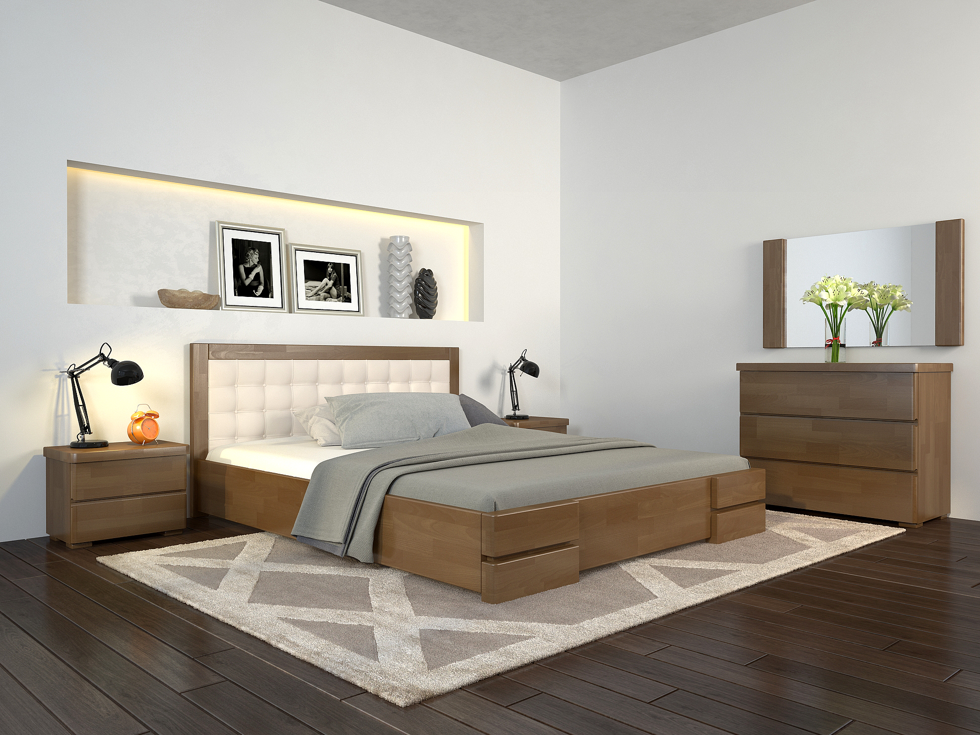 

Кровать Arbordrev Регина Люкс квадраты без ПМ (180*200) бук Орех + Boston 26