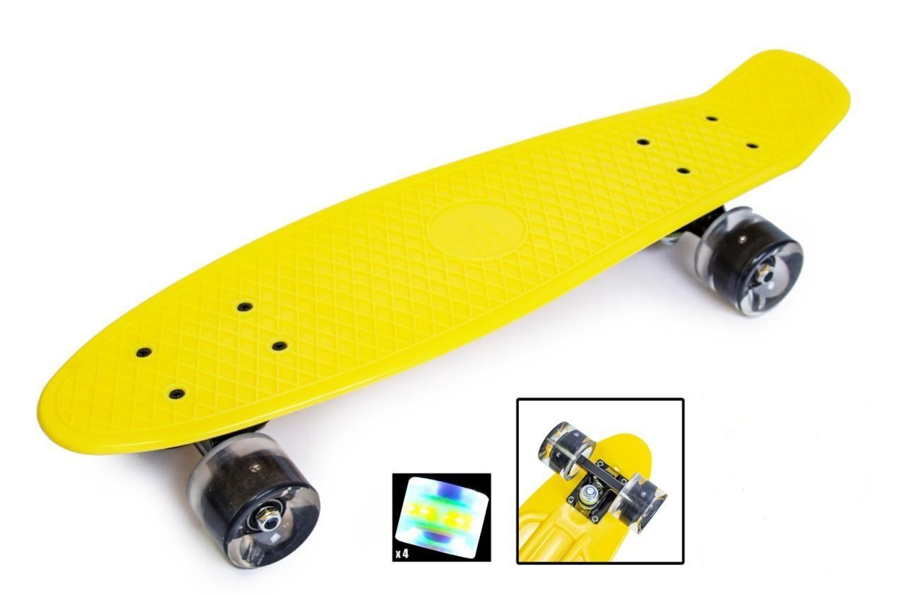 

Скейтборд "Penny Board Light", Желтый цвет, усиленный пластик, светящиеся колеса