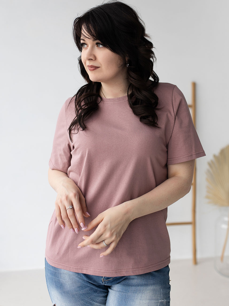 

Базовая однотонная футболка size+ Пудра XL Vikamoda 3219