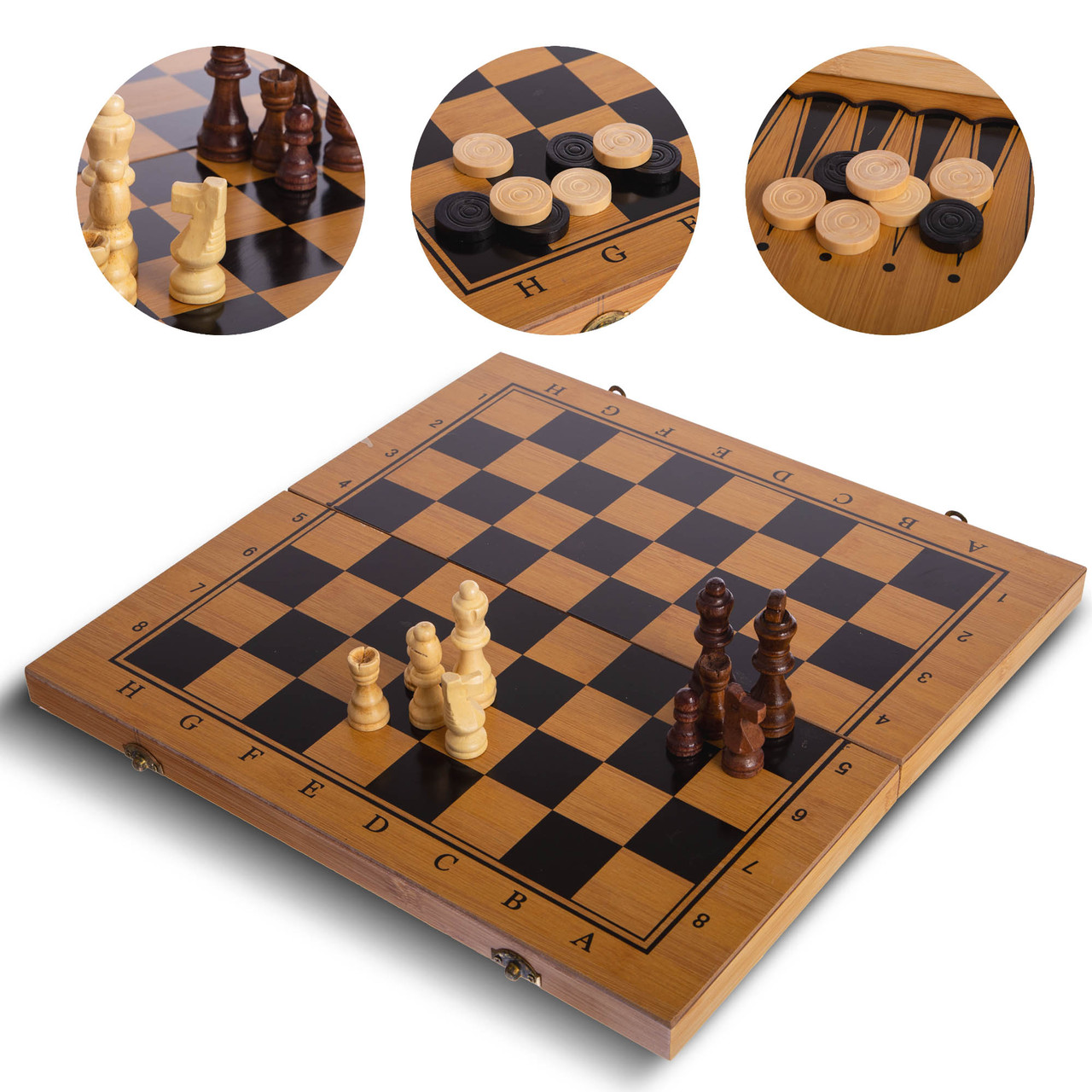 

Настольная игра 3 в1 шахматы, нарды, шашки бамбуковые Zelart Chess Tactic Set 3140 (39x39 см)