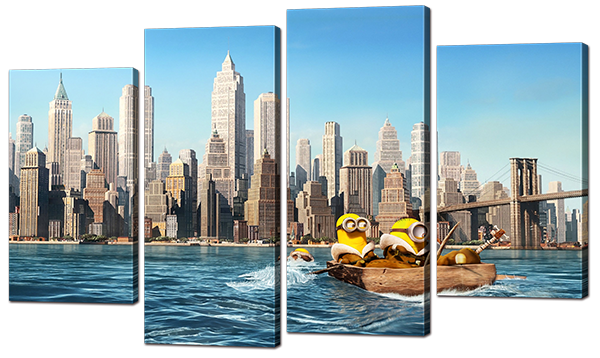 

Модульная картина Interno Искусственный холст Миньоны в Нью-Йорке 126x77см