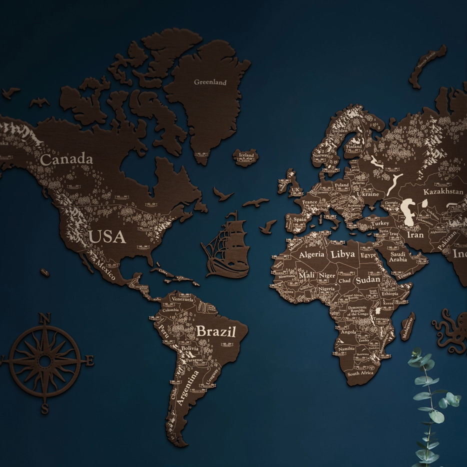 

Декор на стену Карта мира PERFECT WORLD 250х150 см LIKEWOOD темный орех