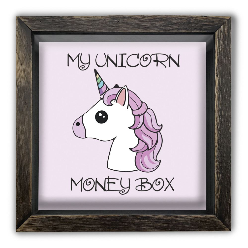 

Дерев'яна копілка (скарбничка) 20 20 см "My unicorn money box" коричнева вінтажна