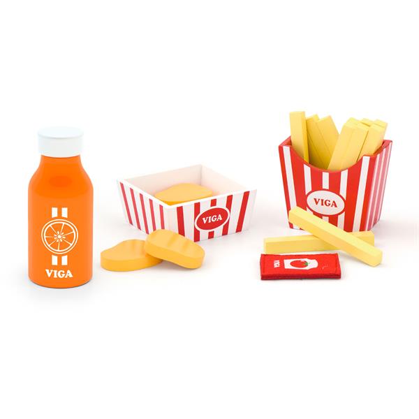 

Игрушечные продукты Viga Toys Наггетсы с картошкой фри и соком (51603)
