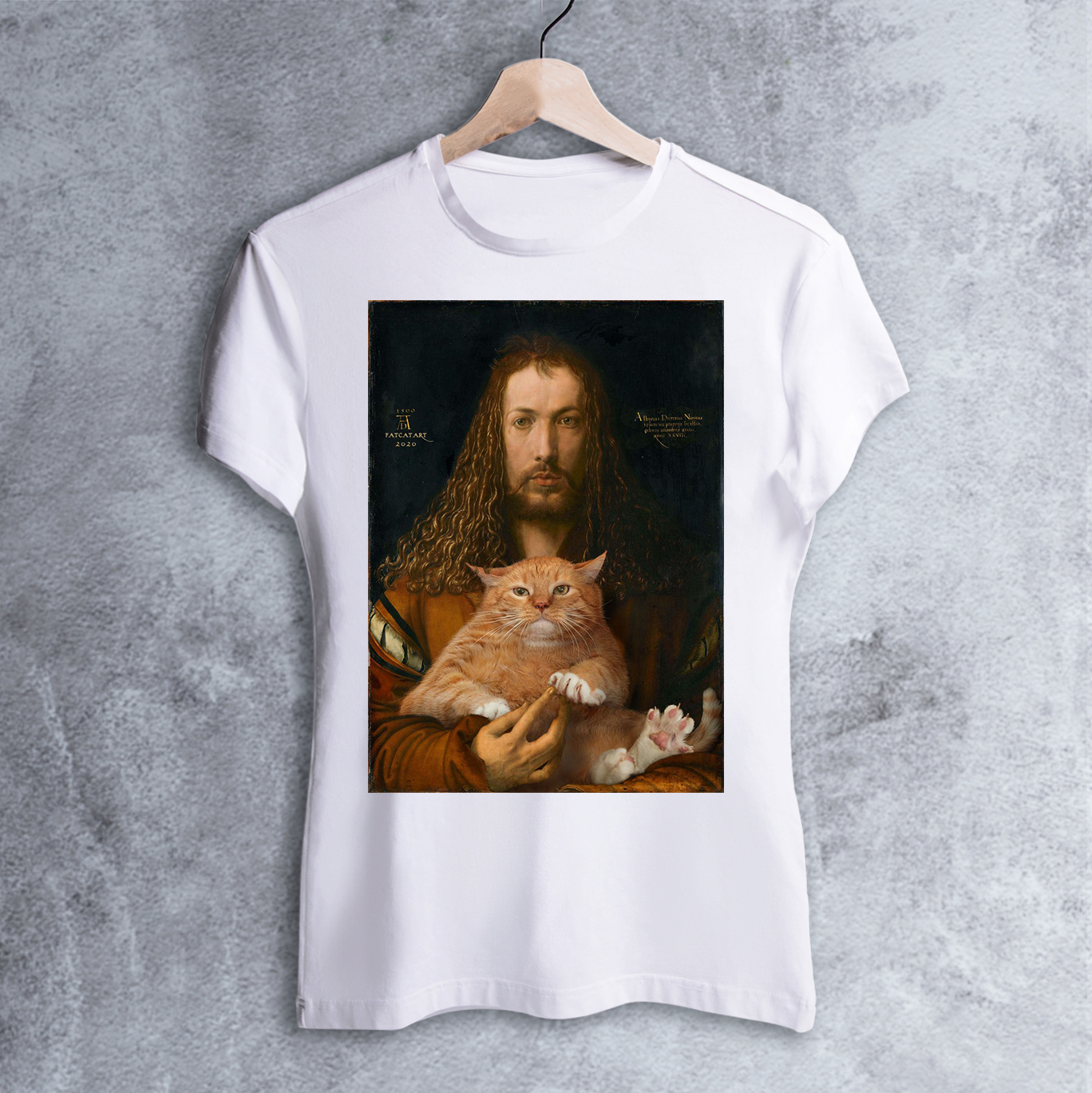 

Футболка Dali's Mustache clothes с принтом Дюрер с котом Женская Белая S