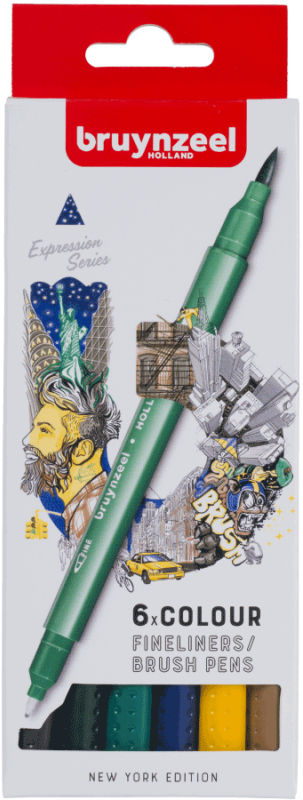 

Набор линеров-кистей Bruynzeel Brushpen New York двусторонние 6 цветов (8712079454548)