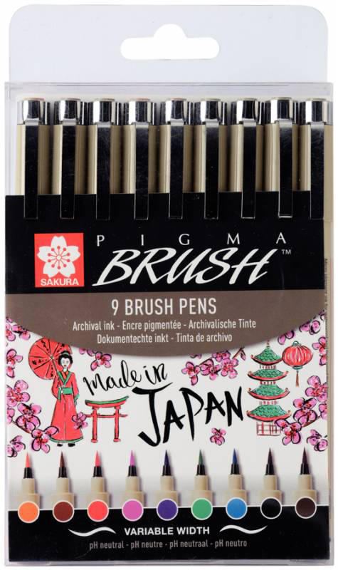 

Набор линеров-кисточек Sakura Pigma Brush 9 цветов (8710141131137)