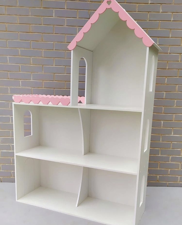 

Деревянный домик стеллаж для кукол, игрушек Катрин Toys МДФ 10 мм Белый/Розовый