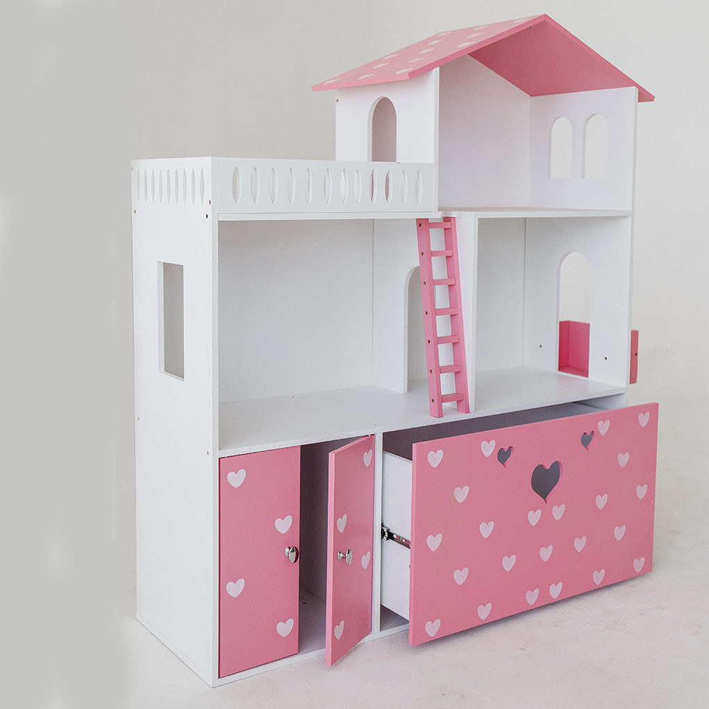 

Кукольный домик KiddyRoom 3 этажа + Ящик + Лестница Розовый