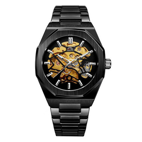 

Часы наручные Gusto Skeleton Black-Gold