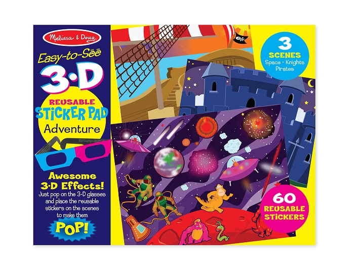 

Набір багаторазових 3D наліпок з окулярами Melissa & Doug Пригоди (MD9375)