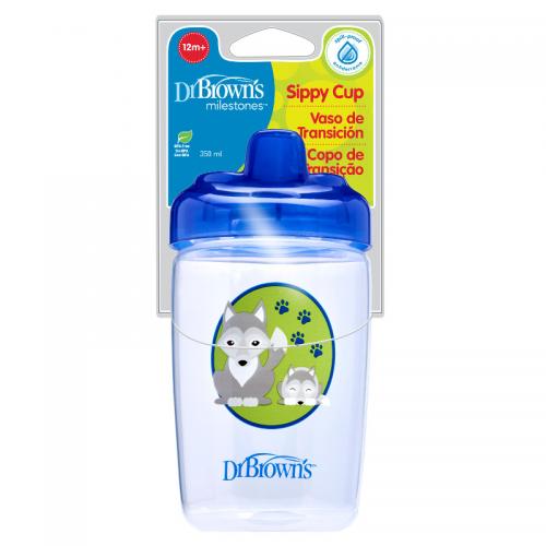 

Чашка-поильник Dr. Brown's с твердым носиком Волк 350 ml голубой