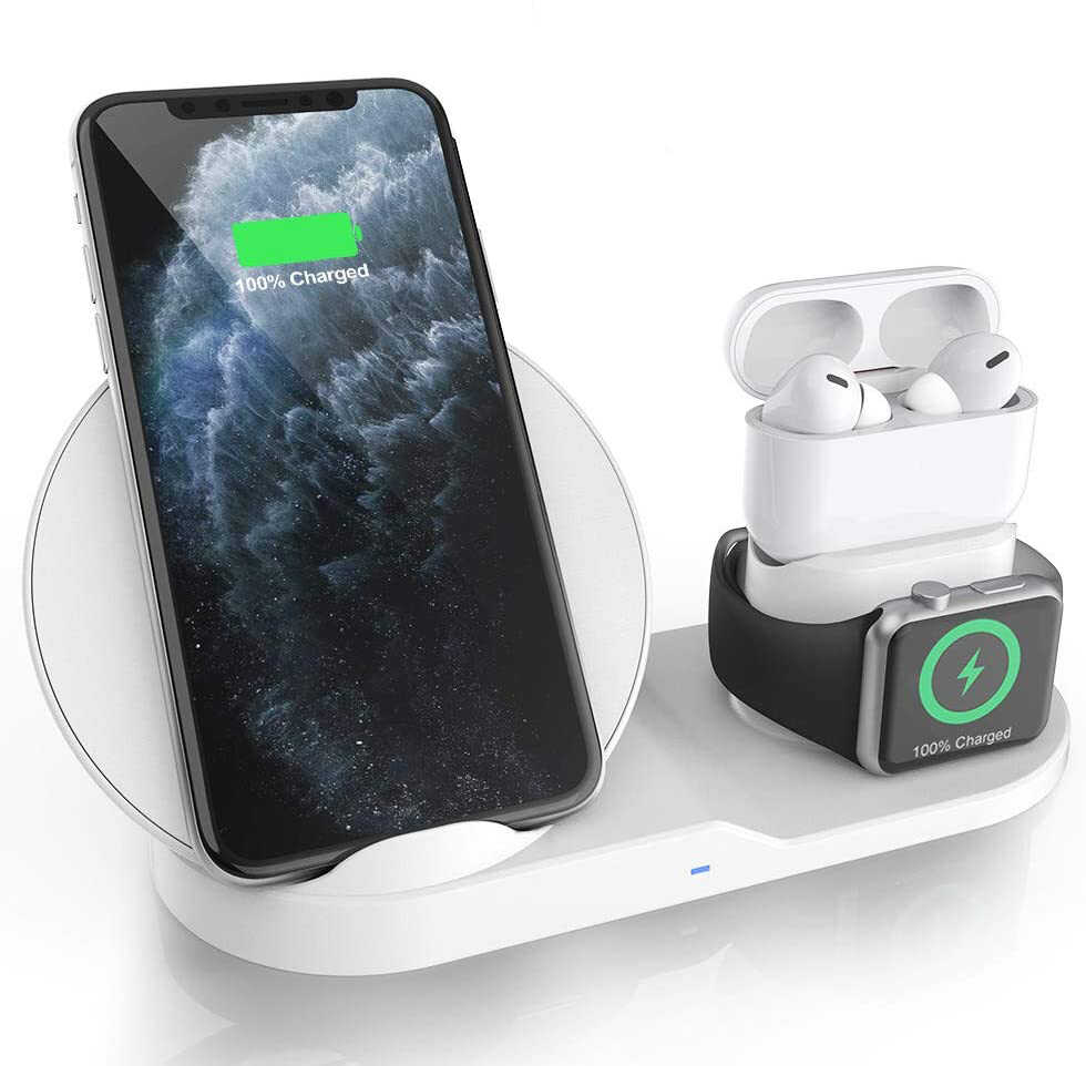 Беспроводная зарядка для телефона iPhone/наушников AirPods/часов Apple  Watch Fast Charge с адаптером Qualcomm Quick Charge 3.0 белая (BZ-19152) –  фото, отзывы, характеристики в интернет-магазине ROZETKA от продавца:  BoxShop | Купить в Украине: