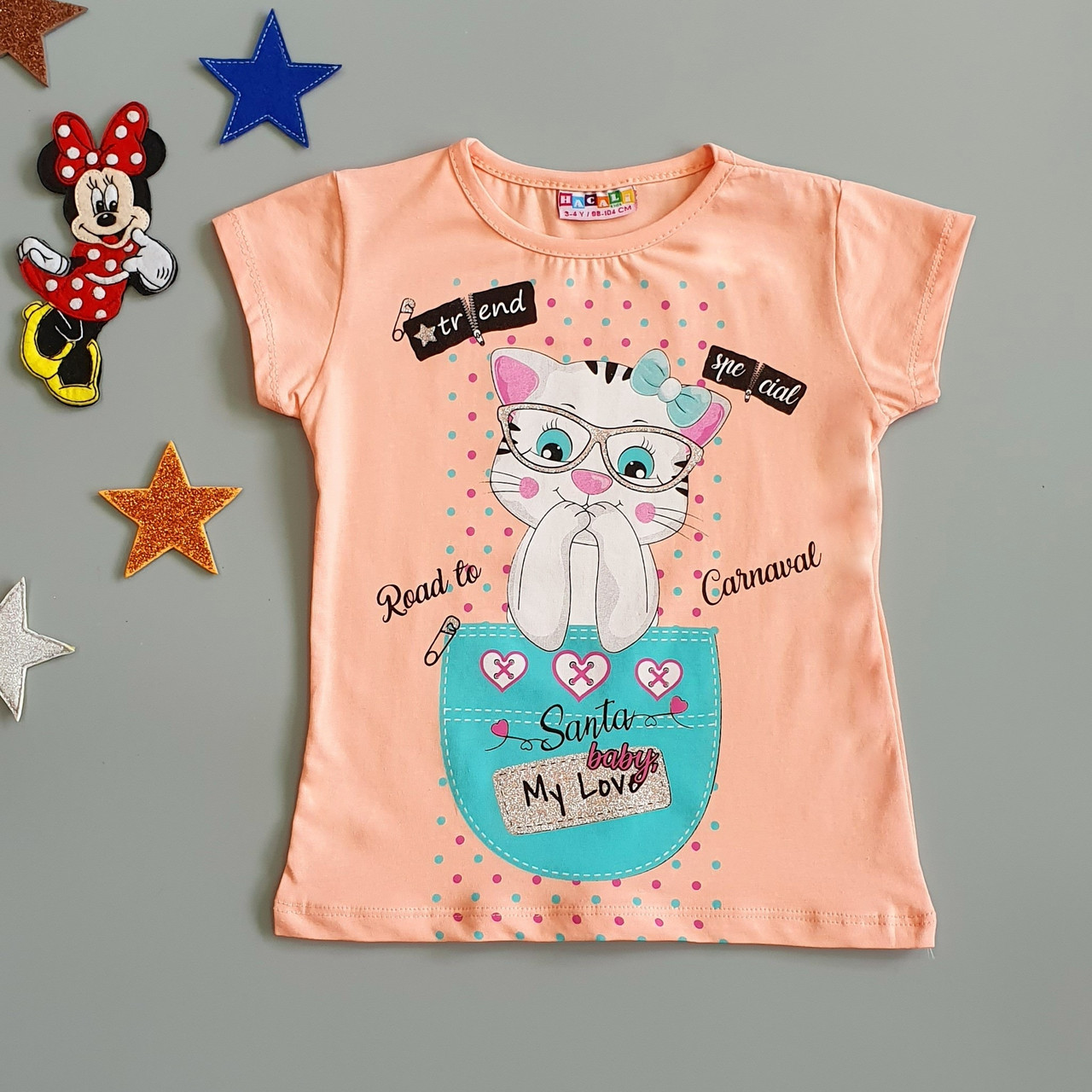 

Футболка "Котик" Hacali kids для девочки 110-116 см Персиковая 18709