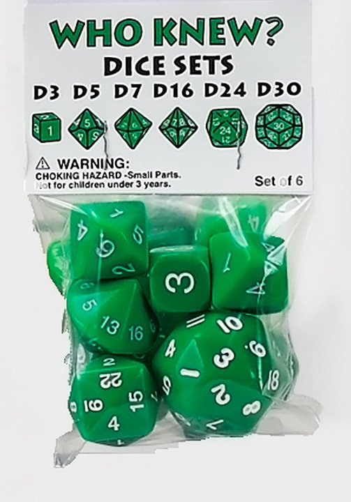 

Настольная игра Koplow games Набор кубиков Нестандарт d3, d5, d7, d16, d24, d30 (зелёный) (Dice set Who Knew d3, d5, d7, d16, d24, d30) зелёный