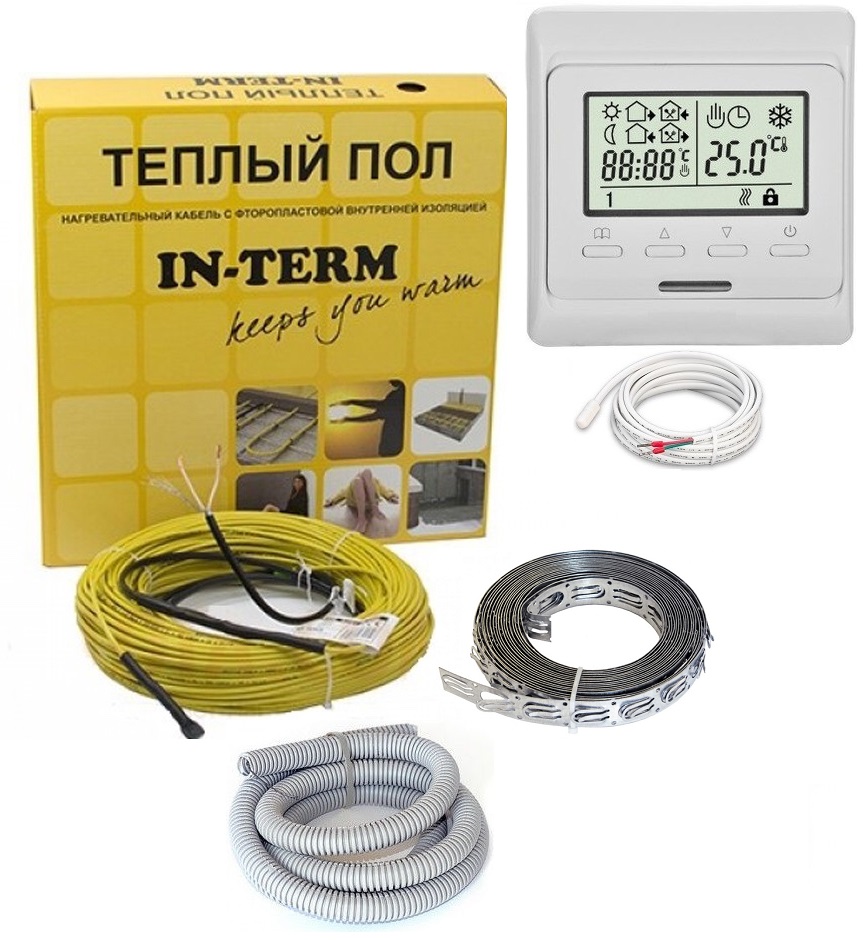 

Теплый пол IN-TERM двужильный кабель 870W 4.4-6.2 м² с программируемым терморегулятором и датчиком в комплекте